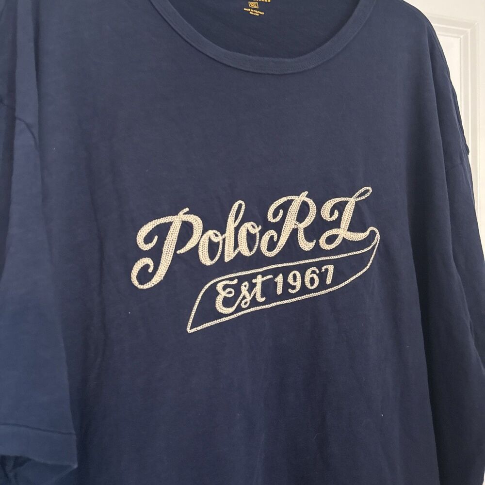 Polo Ralph Lauren Men’s 2XLT Navy Blue Stitched Script Logo Blue T-Shirt